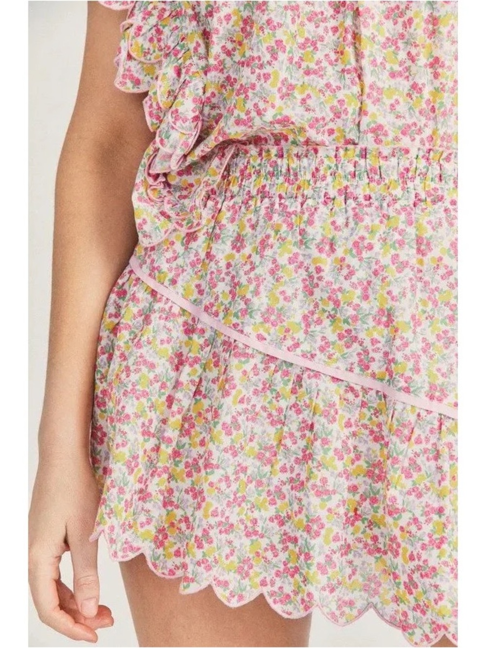 NWT LoveShackFancyFloral Ruffle Mini Dress - Pink & Yellow Print